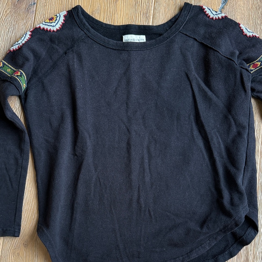 Denim & Supply Ralph Lauren Black Sweatshirt with Embroidered Accents